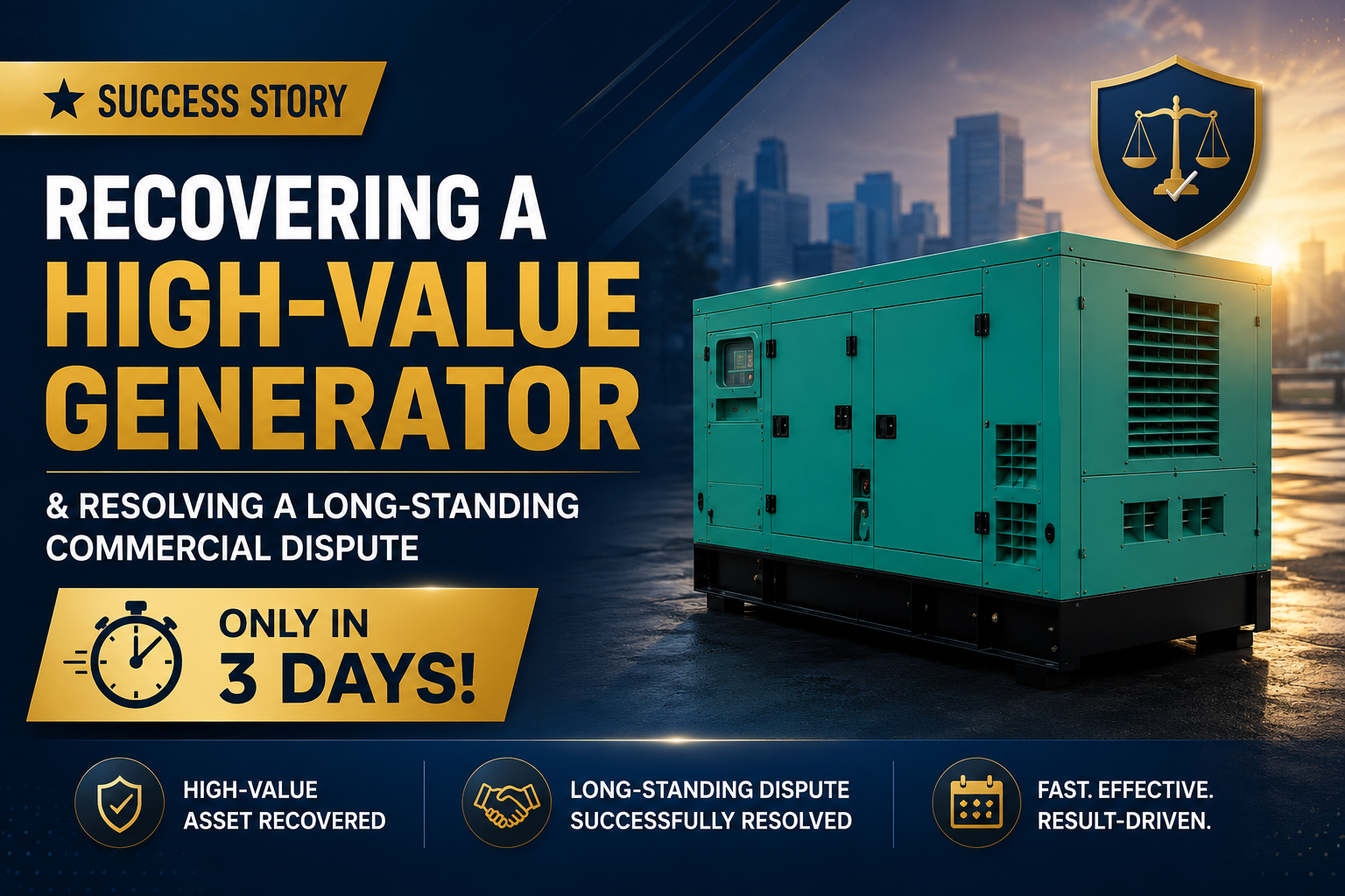 Success Story: Recovering a High-Value Generator and Resolving a Long-Standing Commercial Dispute Only In 3 days!